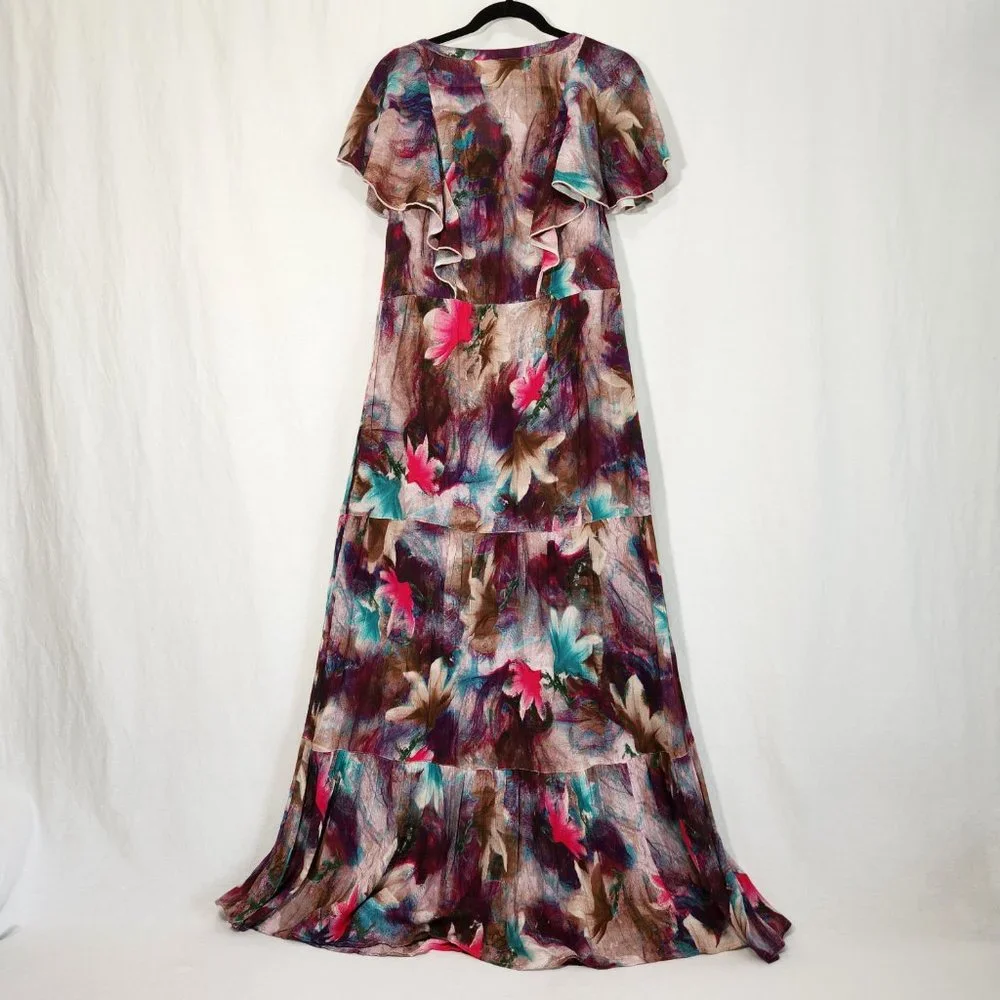 Tall Medium SOFT SURROUNDINGS Italian Dreams Tiered Dark Floral Maxi Dress. - Picture 2 of 16